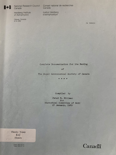 Cover of Complete documentation for the naming of the royal astronomical society of canada