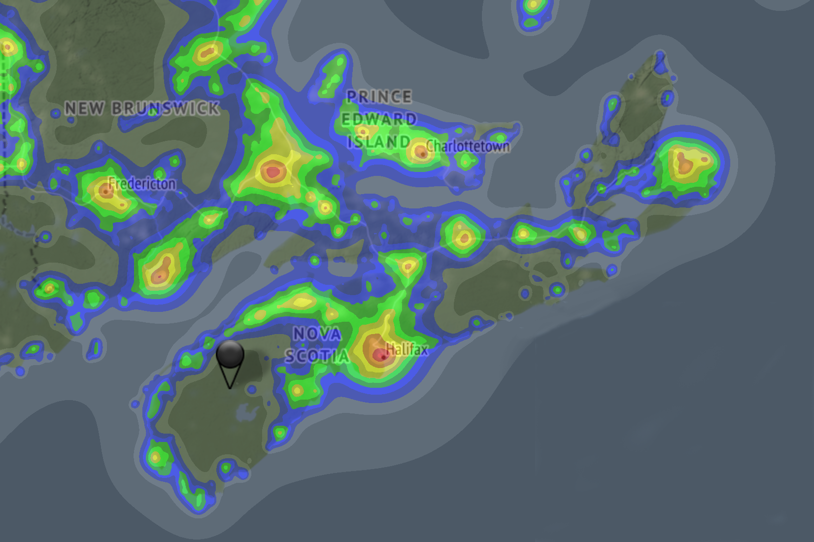 Light Pollution Map for Nova Scotia